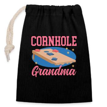 Cornhole Spieler Oma Sackloch Bean Bag Geschenk - Verschließbarer Geschenkbeutel aus Baumwolle (14x20cm) - Schwarz - Vorne