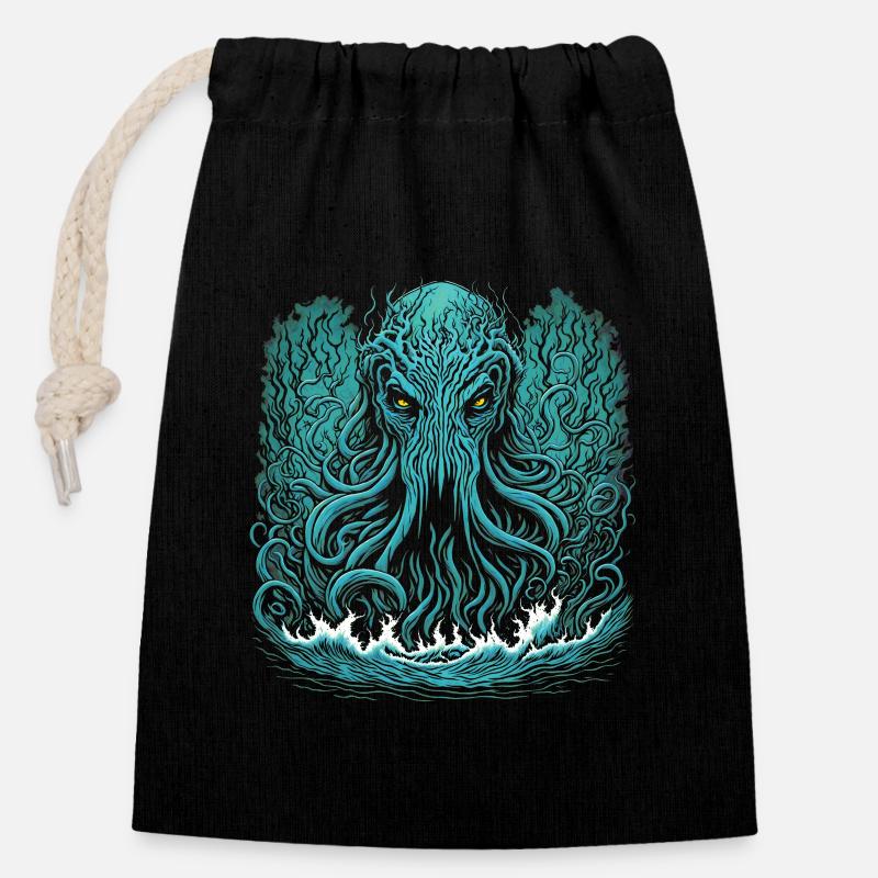 Cthulhu - Verschließbarer Geschenkbeutel aus Baumwolle (14x20cm) - Schwarz