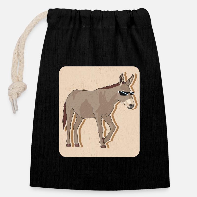 Âne propriétaire âne âne amoureux cadeau d’âne - Sac cadeau en coton avec cordon (14 x 20 cm) - noir