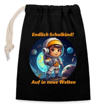 First Day of School Astronaut Design - Closable cotton gift bag (14x20cm) - black - Front