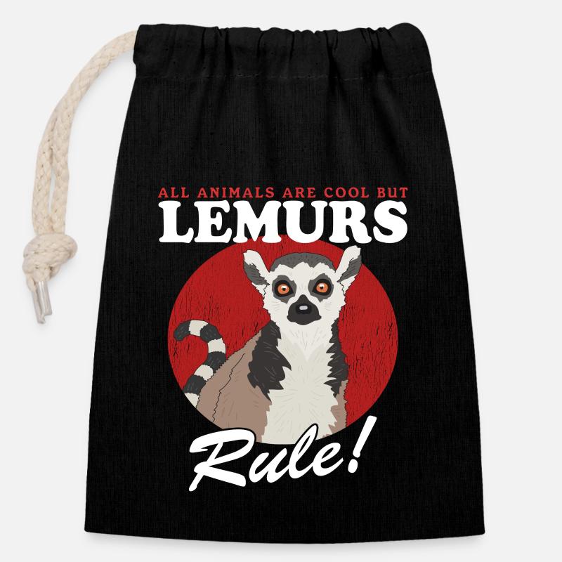 Lemur Katta Lemuren Ringelschwanz Lemure Geschenk - Verschließbarer Geschenkbeutel aus Baumwolle (14x20cm) - Schwarz