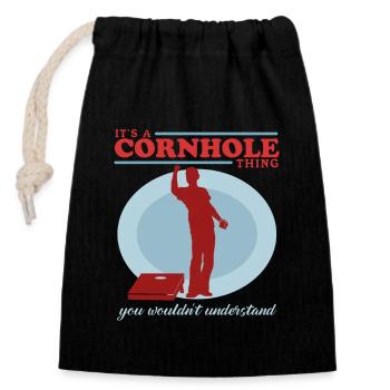 Cornhole Player Bean Bag Blind Hole Gift - Sac cadeau en coton avec cordon (14 x 20 cm) - noir - Devant