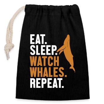Eat Sleep Watch Baleines Repeat Cetacea Watcher - Sac cadeau en coton avec cordon (14 x 20 cm) - noir - Devant