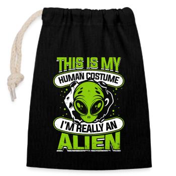 C’est mon costume humain Je suis vraiment un ovni extraterrestre - Sac cadeau en coton avec cordon (14 x 20 cm) - noir - Devant