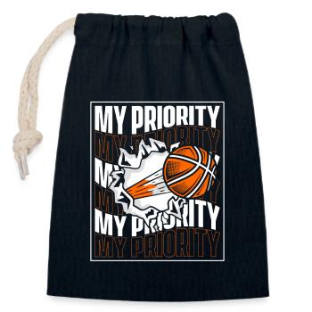 My Priority Basketballer Basketballkorb Basketball - Verschließbarer Geschenkbeutel aus Baumwolle (14x20cm) - Navy - Vorne