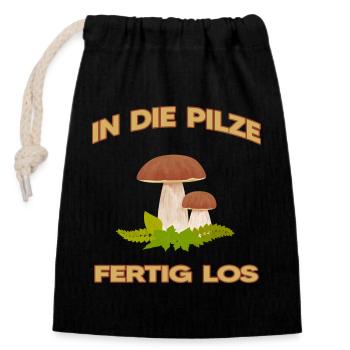pilzzeit pilzsammler sammelt pilze - Verschließbarer Geschenkbeutel aus Baumwolle (14x20cm) - Schwarz - Vorne