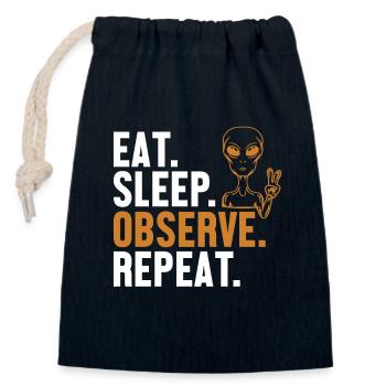 Manger dormir Observer Répéter OVNI extraterrestre - Sac cadeau en coton avec cordon (14 x 20 cm) - bleu marine - Devant
