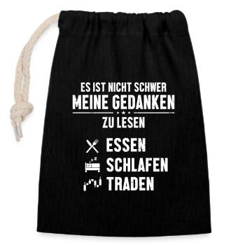 Essen Schlafen Traden Trader Börse Aktienmarkt - Verschließbarer Geschenkbeutel aus Baumwolle (14x20cm) - Schwarz - Vorne