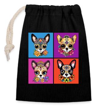 Kawaii-Stil Chihuahua Zuckerschädel Tag der - Verschließbarer Geschenkbeutel aus Baumwolle (14x20cm) - Schwarz - Vorne