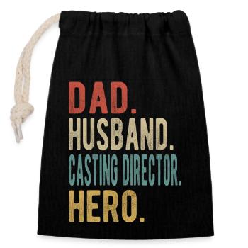 Casting-Direktor: Papa, Ehemann, Held - Verschließbarer Geschenkbeutel aus Baumwolle (14x20cm) - Schwarz - Vorne