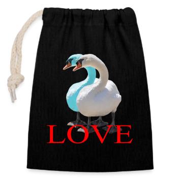 Duo de cygnes en forme de cœur - Sac cadeau en coton avec cordon (14 x 20 cm) - noir - Devant