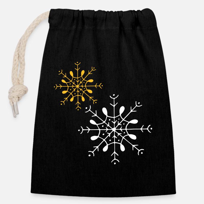 Snowflakes Stars - Closable cotton gift bag (14x20cm) - black