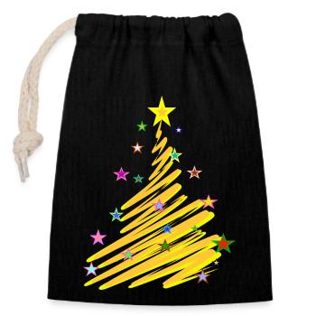Weihnachtsstern-Baum - Verschließbarer Geschenkbeutel aus Baumwolle (14x20cm) - Schwarz - Vorne