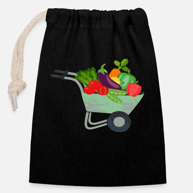Chariot à légumes - Sac cadeau en coton avec cordon (14 x 20 cm) - noir