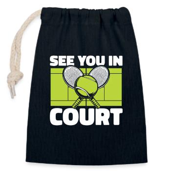 See You In Court Tennis Raquette Entraîneur De Tennis - Sac cadeau en coton avec cordon (14 x 20 cm) - bleu marine - Devant
