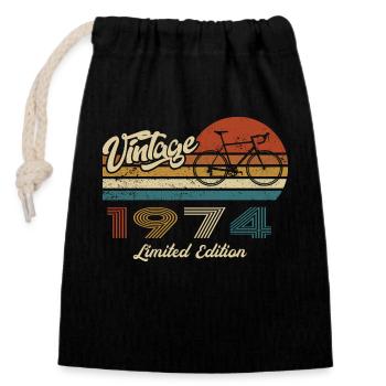 50th Birthday 1974 Vintage Retro Bicycle Cyclist - Closable cotton gift bag (14x20cm) - black - Front