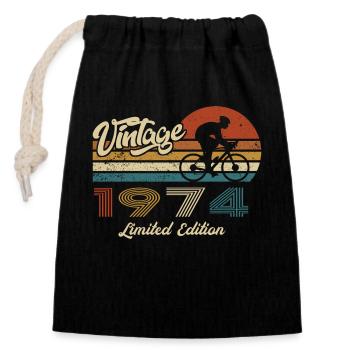 50th Birthday 1974 Vintage Retro Bicycle Cyclist - Closable cotton gift bag (14x20cm) - black - Front