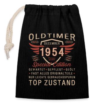 69. Geburtstag Oldtimer Dezember Jahrgang 1954 - Verschließbarer Geschenkbeutel aus Baumwolle (14x20cm) - Schwarz - Vorne