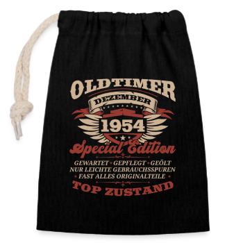 69. Geburtstag Oldtimer Dezember Jahrgang 1954 - Verschließbarer Geschenkbeutel aus Baumwolle (14x20cm) - Schwarz - Vorne