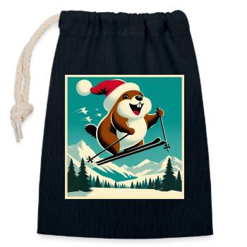Marmotte Ski Affiche Vintage - Sac cadeau en coton avec cordon (14 x 20 cm) - bleu marine - Devant