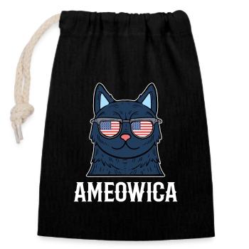 Ameowica Kätzchen Hauskatze Miezekatze - Verschließbarer Geschenkbeutel aus Baumwolle (14x20cm) - Schwarz - Vorne