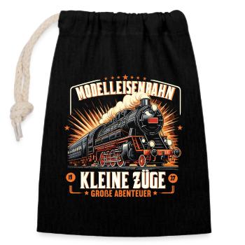 Modellbahn Eisenbahn Modelleisenbahn Modellbauer - Verschließbarer Geschenkbeutel aus Baumwolle (14x20cm) - Schwarz - Vorne