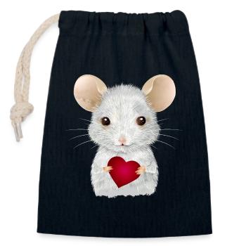Souris blanche mignonne avec coeur pour la Saint-Valentin - Sac cadeau en coton avec cordon (14 x 20 cm) - bleu marine - Devant