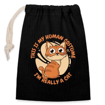 This Is My Human Costume I'm Really A Cat - Verschließbarer Geschenkbeutel aus Baumwolle (14x20cm) - Schwarz - Vorne