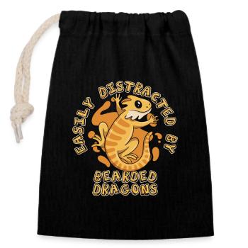 Easily Distracted By Bearded Dragons Pogona - Closable cotton gift bag (14x20cm) - black - Front