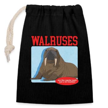 Walrus Seal | Walrus Walrus Walrus Gift - Closable cotton gift bag (14x20cm) - black - Front