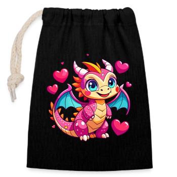 Dragon coloré - Sac cadeau en coton avec cordon (14 x 20 cm) - noir - Devant