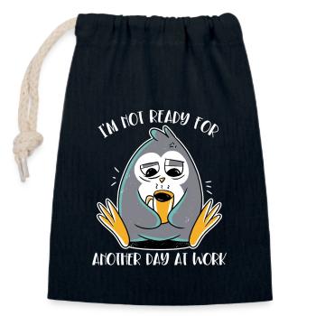 Pas prêt pour une autre journée de travail Manchot empereur - Sac cadeau en coton avec cordon (14 x 20 cm) - bleu marine - Devant