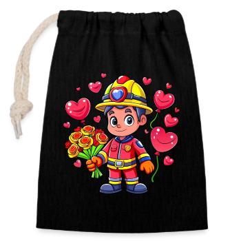 Héros en rouge le pompier - Sac cadeau en coton avec cordon (14 x 20 cm) - noir - Devant