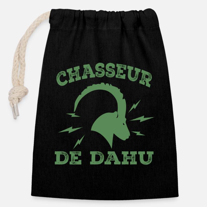 Chasseur De Dahu - Sac cadeau en coton avec cordon (14 x 20 cm) - noir