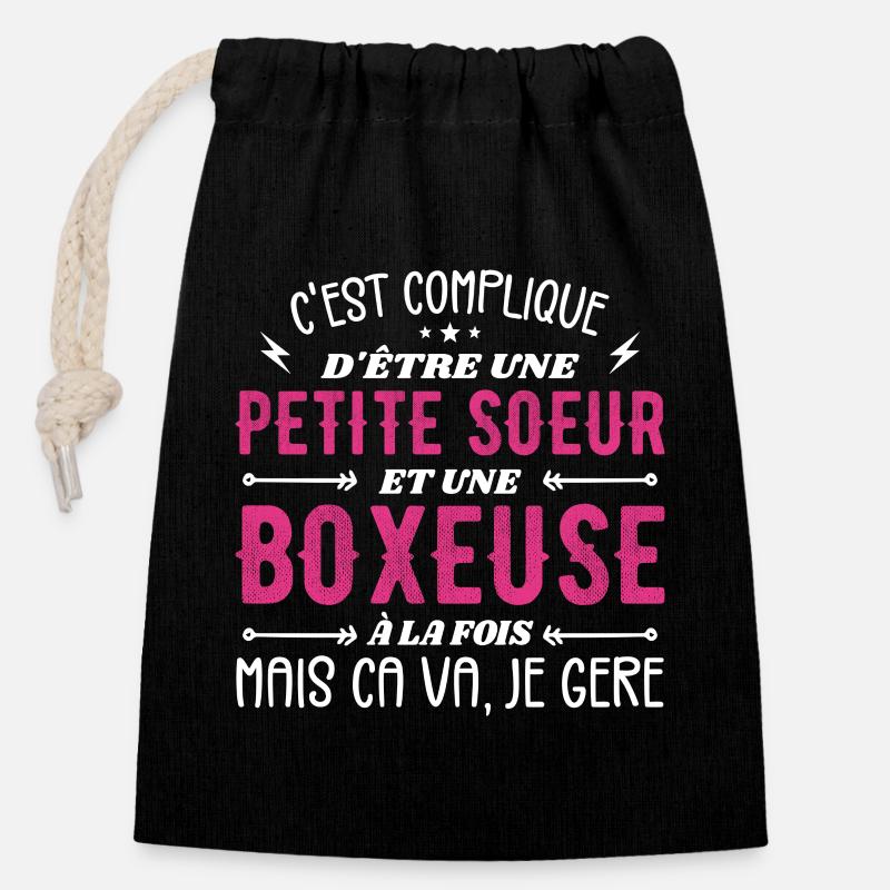 Little Sister and A Boxer - Closable cotton gift bag (14x20cm) - black