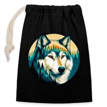 Wolf - Closable cotton gift bag (14x20cm) - black - Front