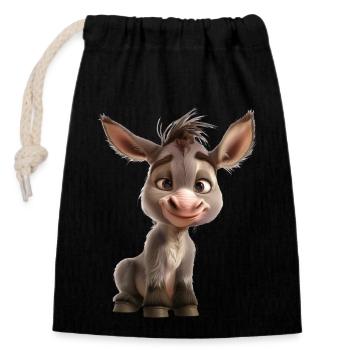 With donkeys you need sensitivity and respect - Closable cotton gift bag (14x20cm) - black - Front