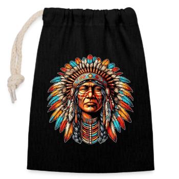 Amérindien Peau rouge d’Amérique - Sac cadeau en coton avec cordon (14 x 20 cm) - noir - Devant