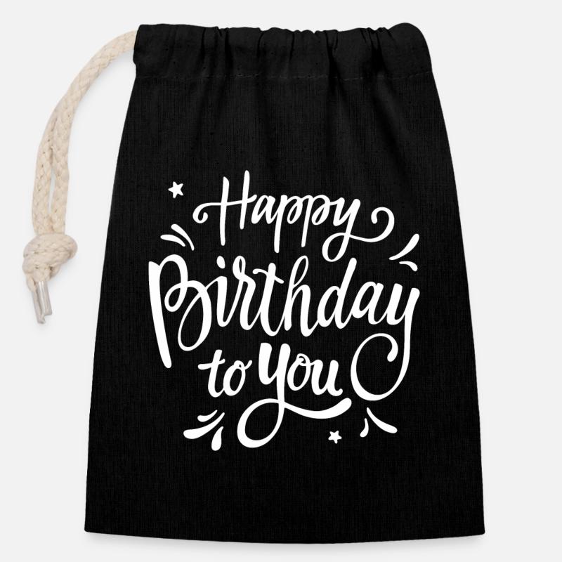 Célébration manuscrite du script d’anniversaire - Sac cadeau en coton avec cordon (14 x 20 cm) - noir