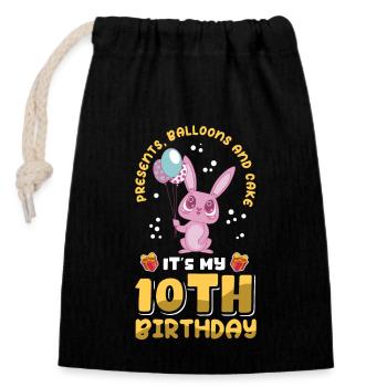 10. Geburtstag 10 Jahre alt Geschenkidee Geschenk - Verschließbarer Geschenkbeutel aus Baumwolle (14x20cm) - Schwarz - Vorne