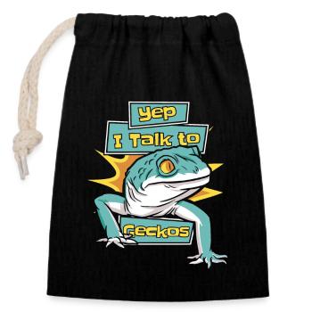 Je parle aux geckos lézard Gekkota léopard huppé - Sac cadeau en coton avec cordon (14 x 20 cm) - noir - Devant
