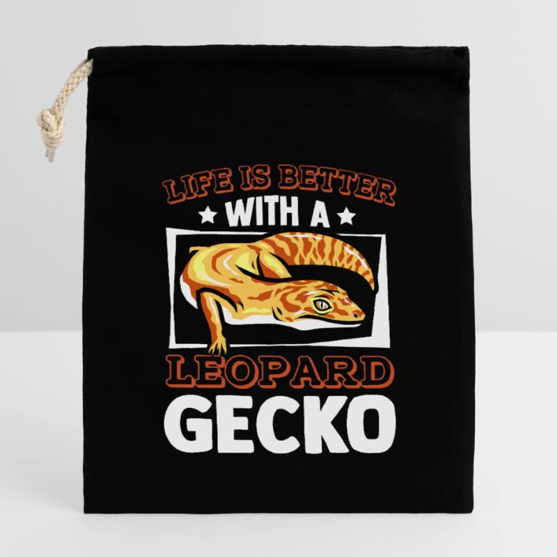 Das Leben ist besser mit einer Leopardgecko-Eidechse Verschließbarer Geschenkbeutel aus Baumwolle (14x20cm)