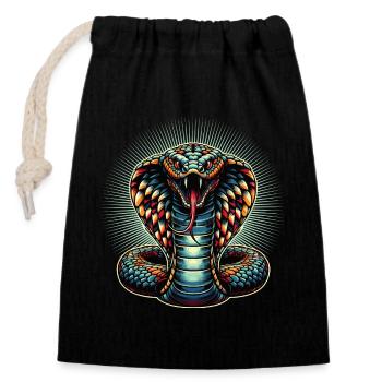 dynamisches und farbenfrohes Cobra-Schlangen Motiv - Verschließbarer Geschenkbeutel aus Baumwolle (14x20cm) - Schwarz - Vorne