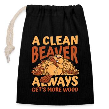 Clean Beaver bekommt immer mehr Holz nach Norden - Verschließbarer Geschenkbeutel aus Baumwolle (14x20cm) - Schwarz - Vorne