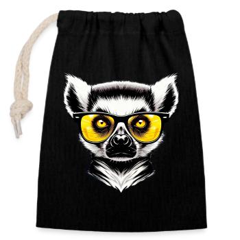 Lémurien avec lunettes de soleil - Sac cadeau en coton avec cordon (14 x 20 cm) - noir - Devant
