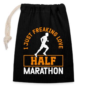 Demi-marathon Cadeau pour coureur de semi-marathon - Sac cadeau en coton avec cordon (14 x 20 cm) - noir - Devant