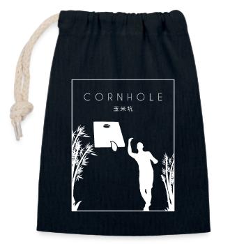 Cornhole Chinese Hanzi Boards Jeu de Pouf - Sac cadeau en coton avec cordon (14 x 20 cm) - bleu marine - Devant