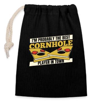 Meilleur joueur de cornhole en ville Sacs de haricots Plateaux de jeu - Sac cadeau en coton avec cordon (14 x 20 cm) - noir - Devant