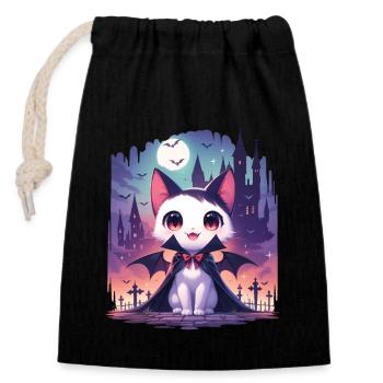 Cute Halloween Vampire Cat - Closable cotton gift bag (14x20cm) - black - Front