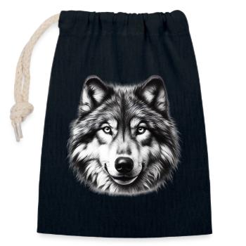 Wolf - Verschließbarer Geschenkbeutel aus Baumwolle (14x20cm) - Navy - Vorne